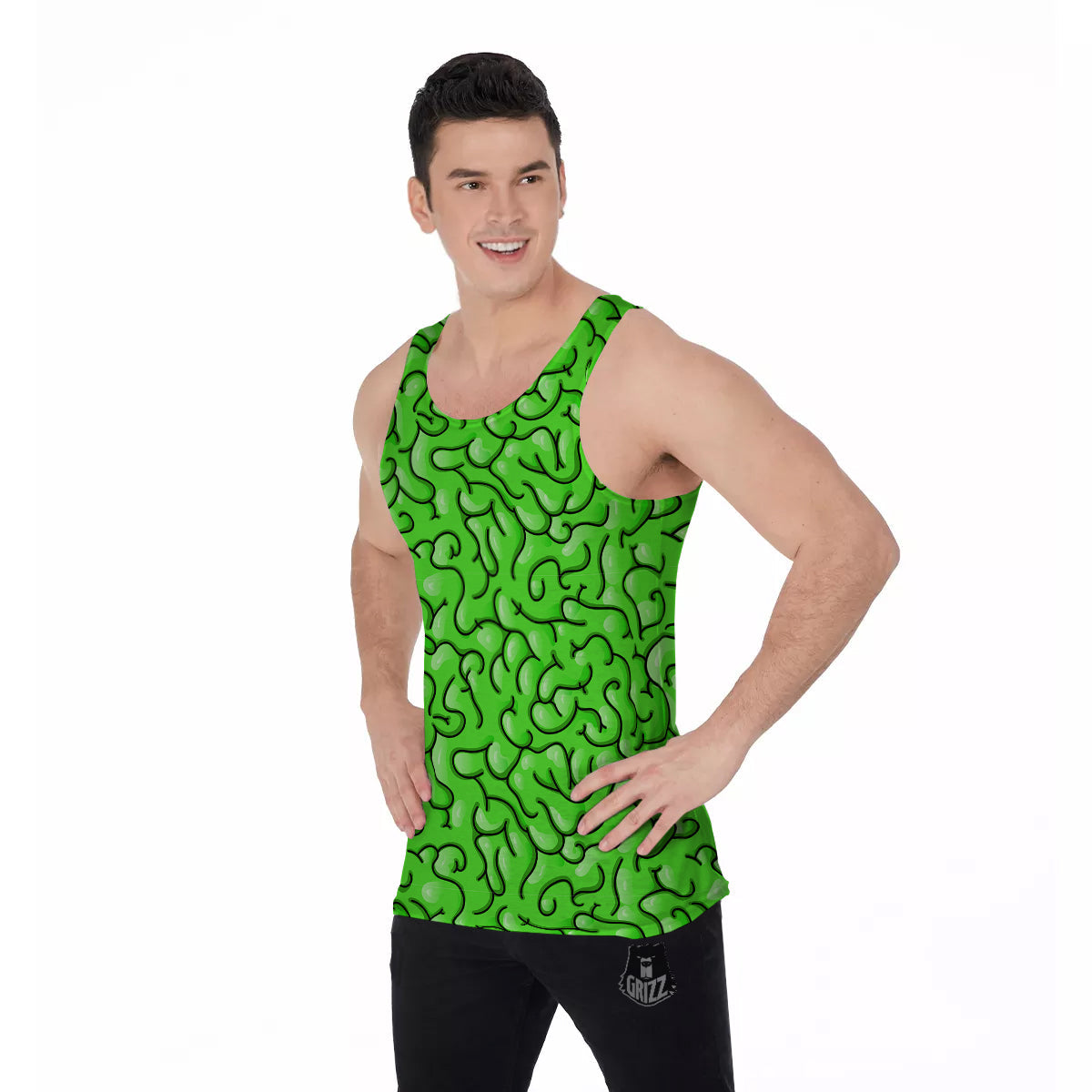 Zombie Green Brain Print Pattern Men's Tank Top-grizzshop