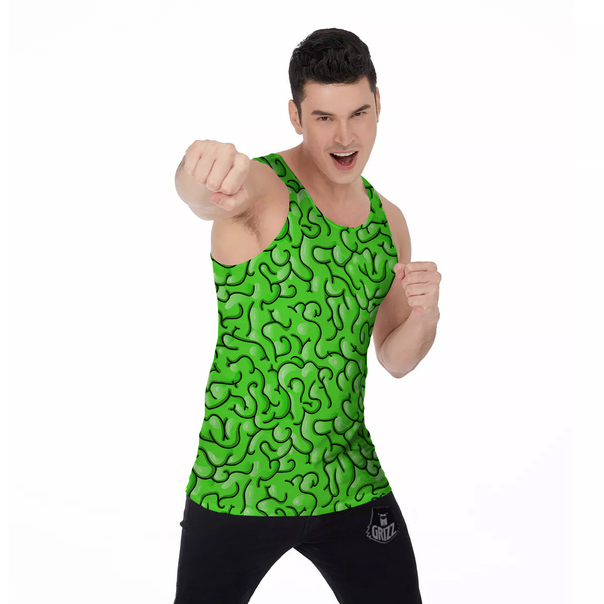 Zombie Green Brain Print Pattern Men's Tank Top-grizzshop