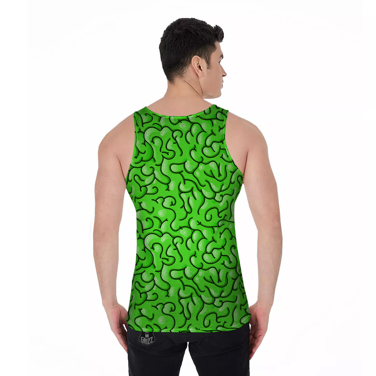Zombie Green Brain Print Pattern Men's Tank Top-grizzshop