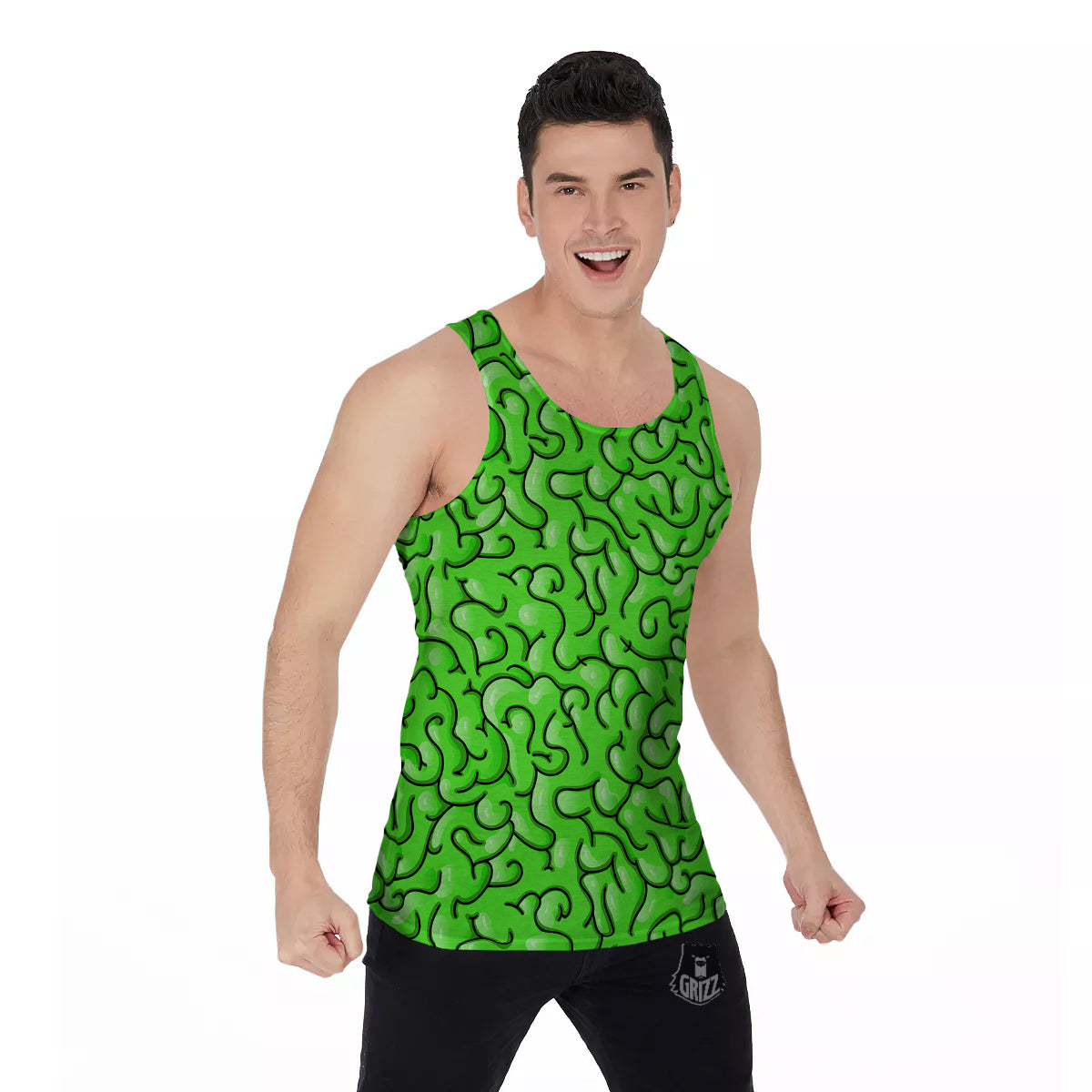 Zombie Green Brain Print Pattern Men's Tank Top-grizzshop