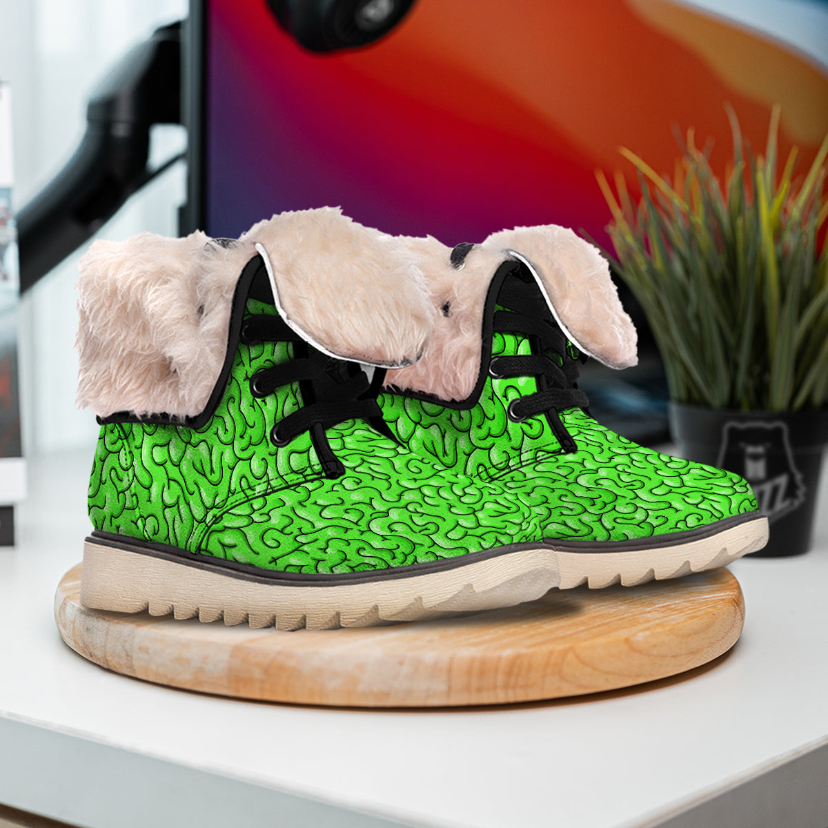Zombie Green Brain Print Pattern Snow Boots-grizzshop