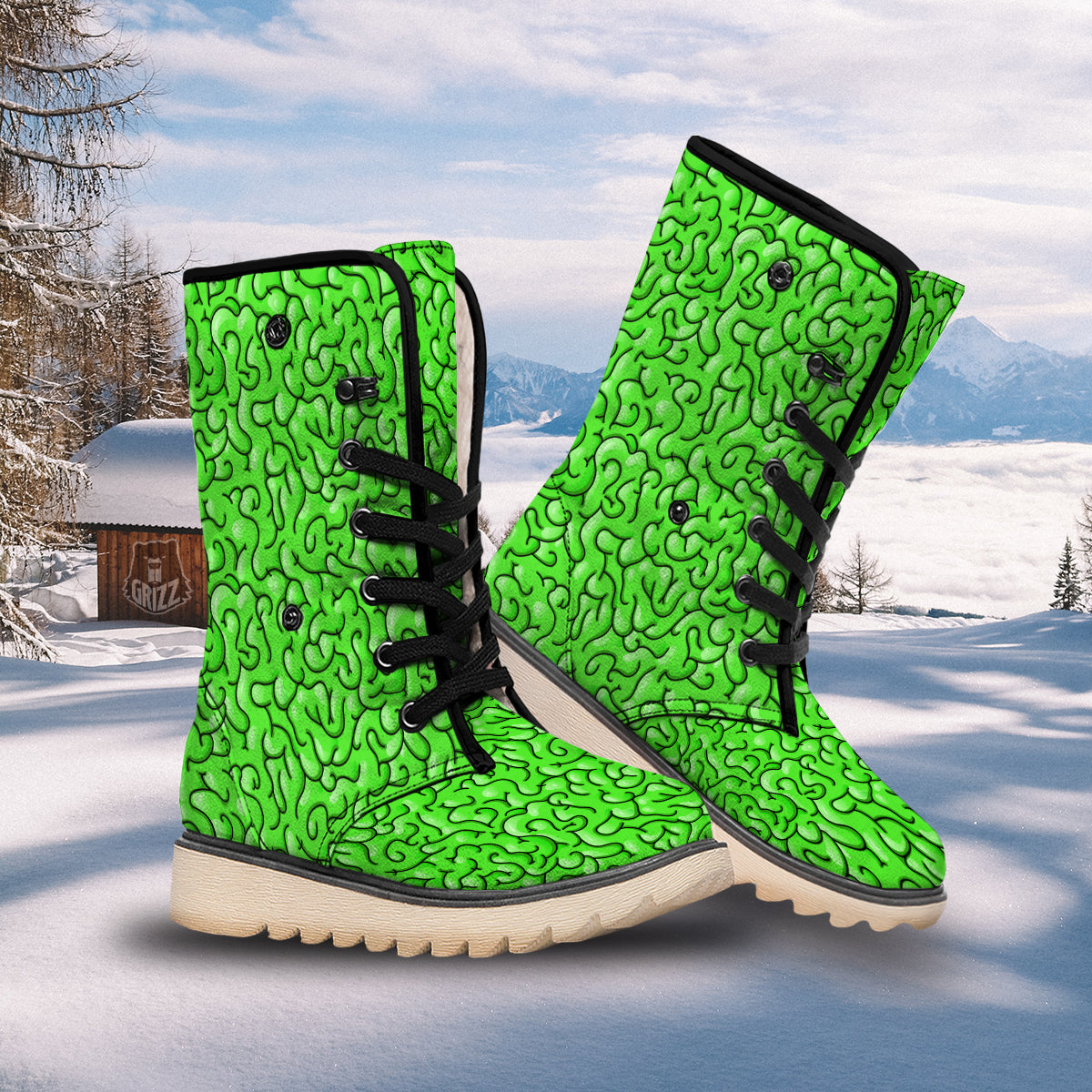 Zombie Green Brain Print Pattern Snow Boots-grizzshop