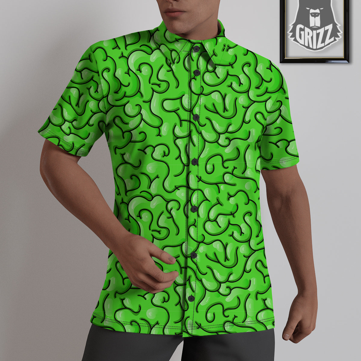 Zombie Green Brain Print Pattern Untucked Shirts-grizzshop