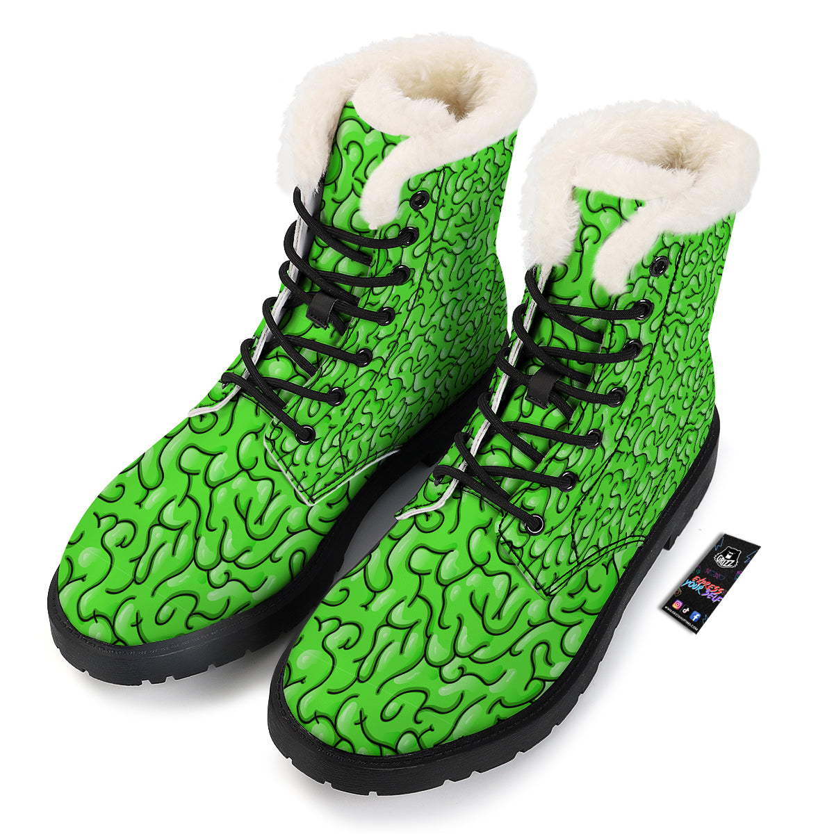 Zombie Green Brain Print Pattern Winter Boots-grizzshop