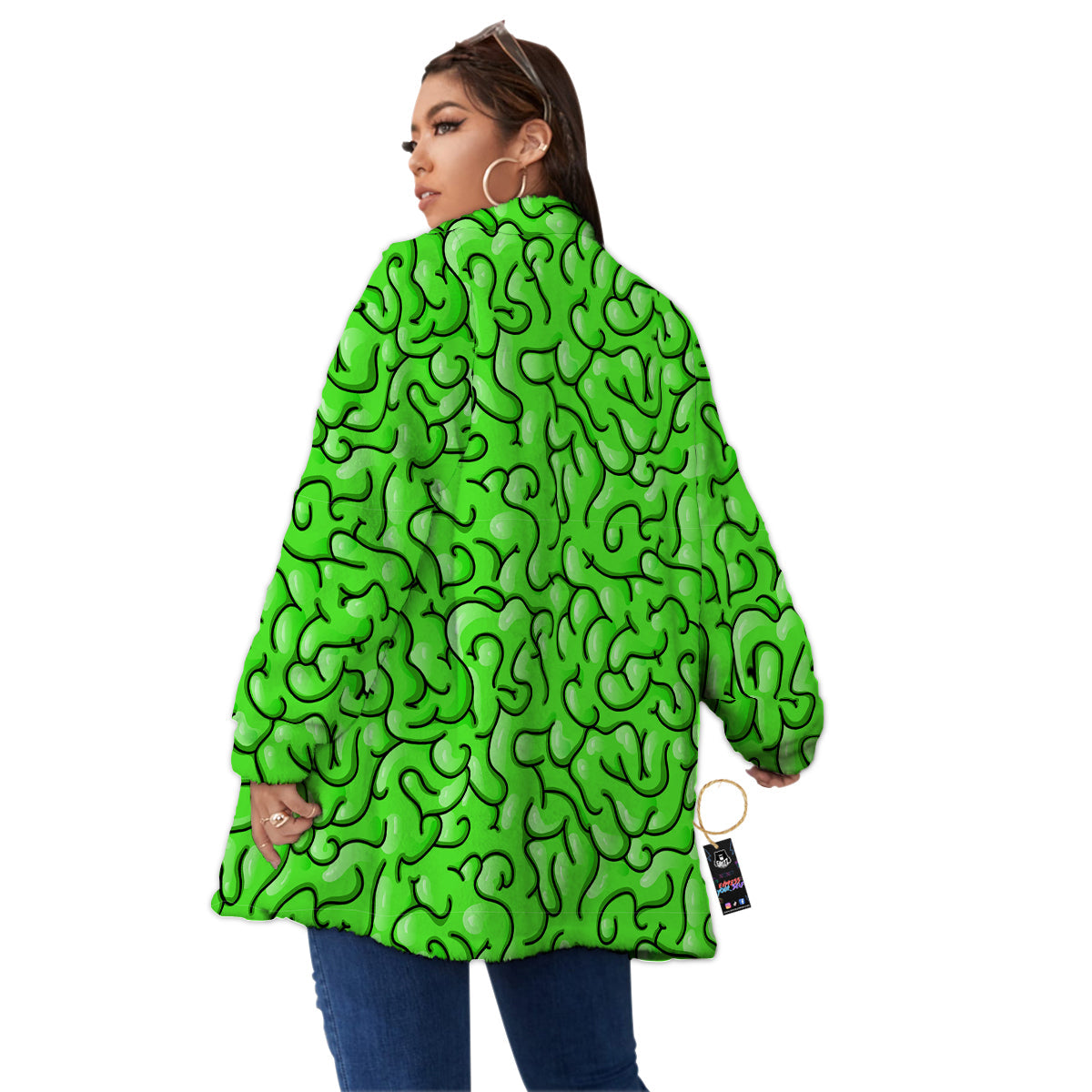Zombie Green Brain Print Pattern Women's Sherpa Jacket-grizzshop