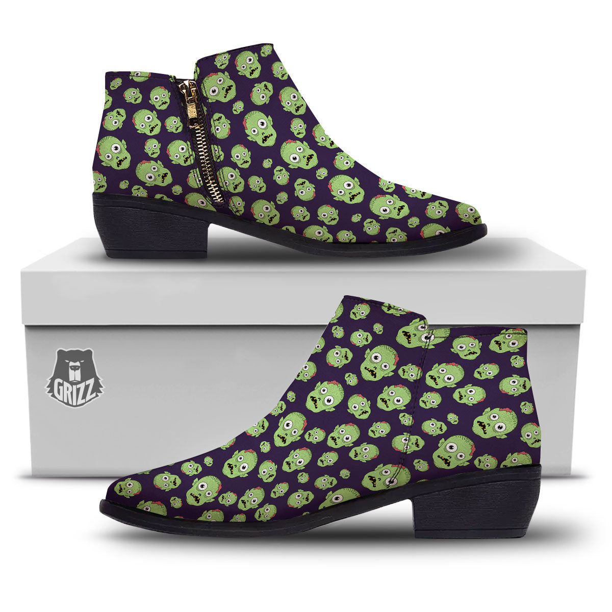 Zombie Green Print Pattern Ankle Boots-grizzshop