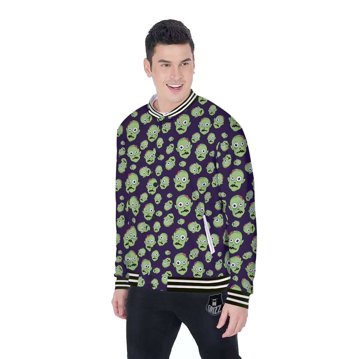 Zombie Green Print Pattern Baseball Jacket-grizzshop