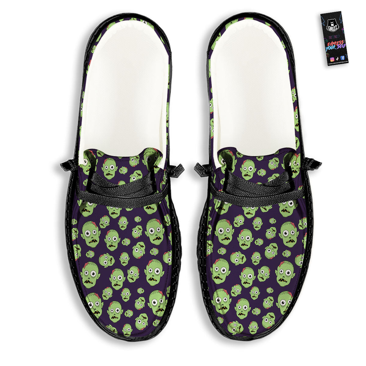 Zombie Green Print Pattern Black Loafers-grizzshop