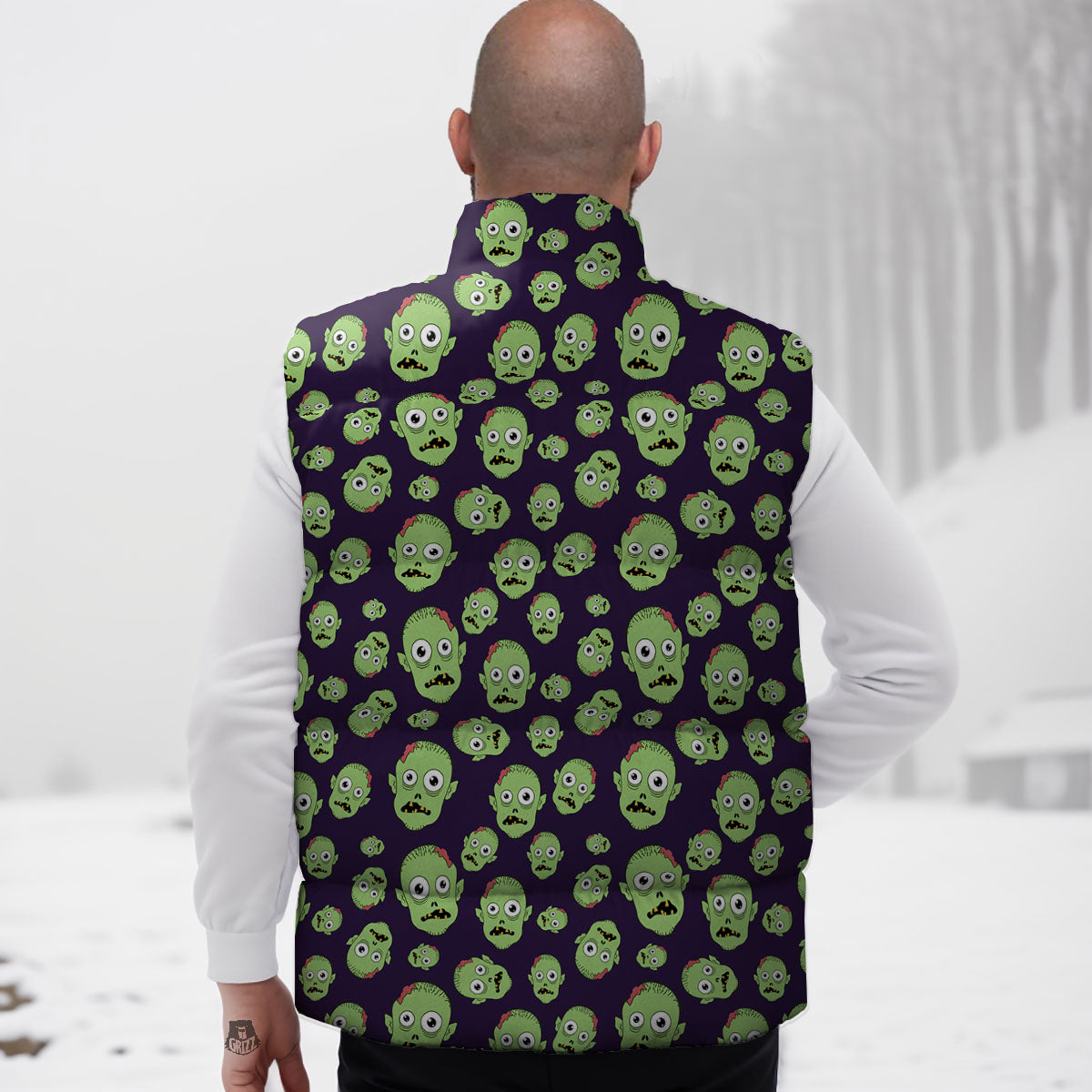 Zombie Green Print Pattern Down Vest-grizzshop