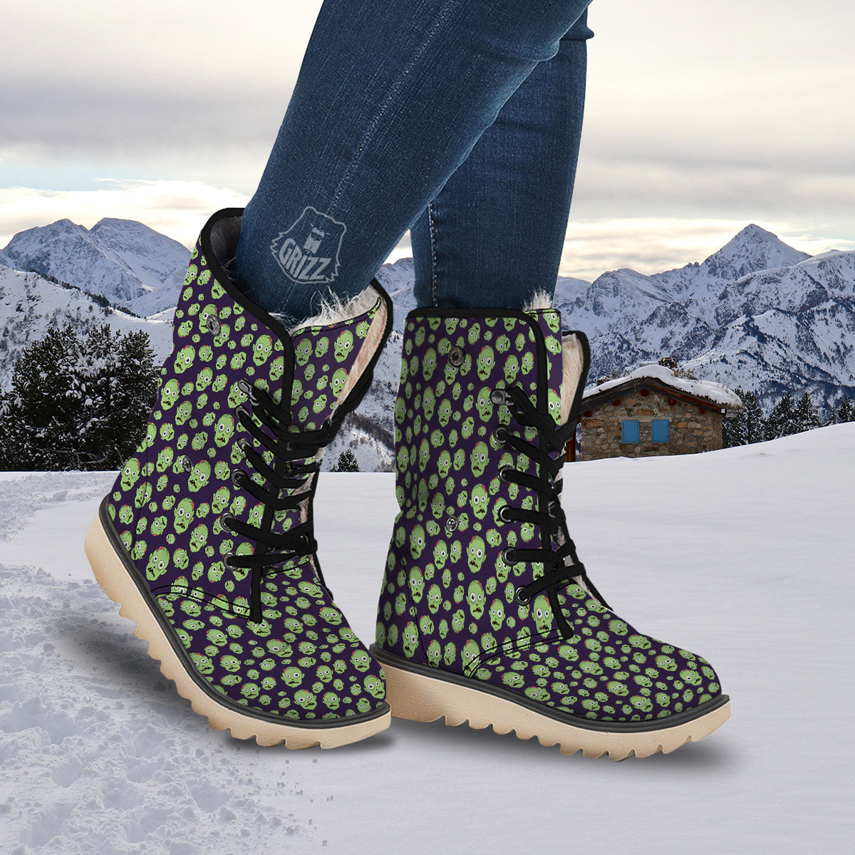 Zombie Green Print Pattern Snow Boots-grizzshop
