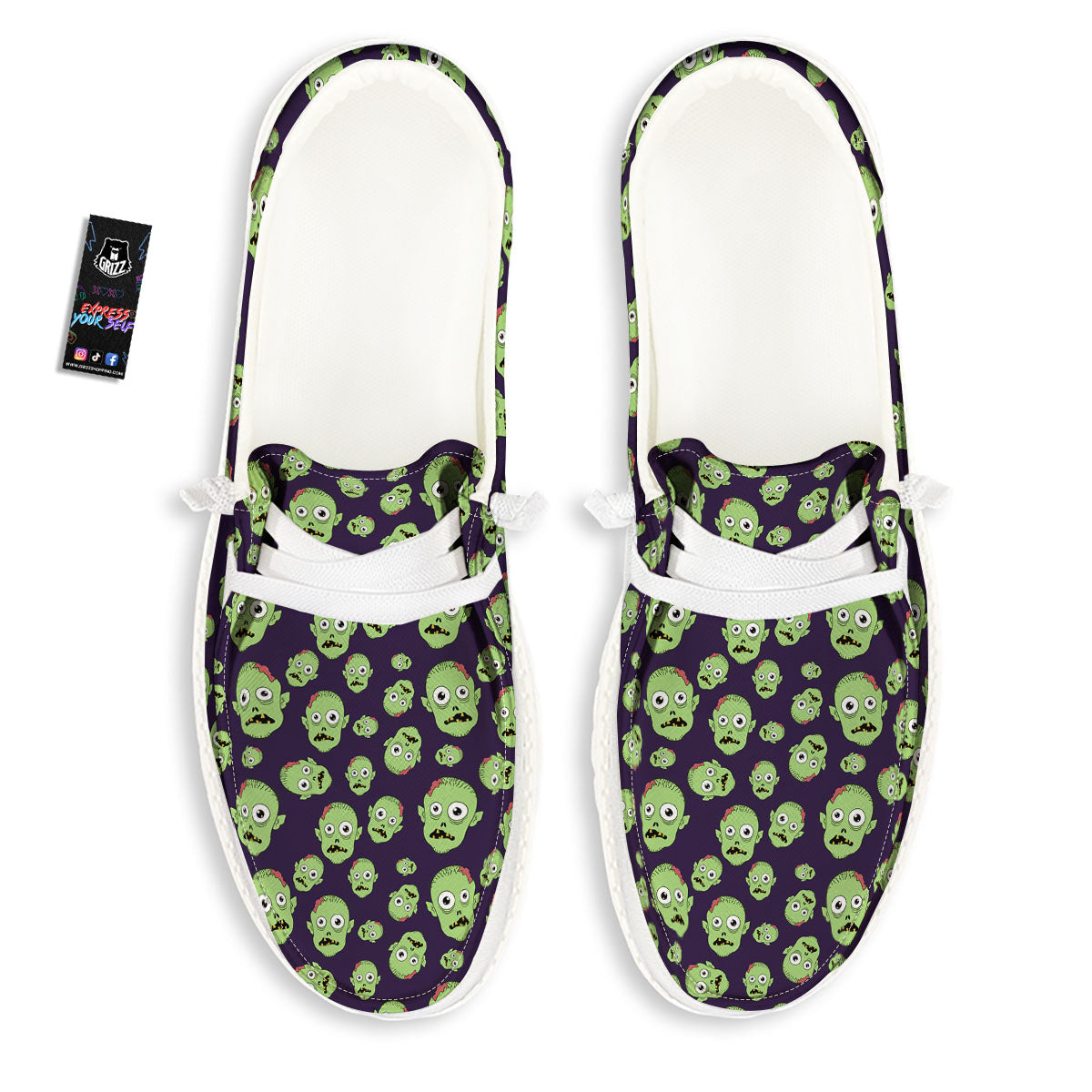 Zombie Green Print Pattern White Loafers-grizzshop