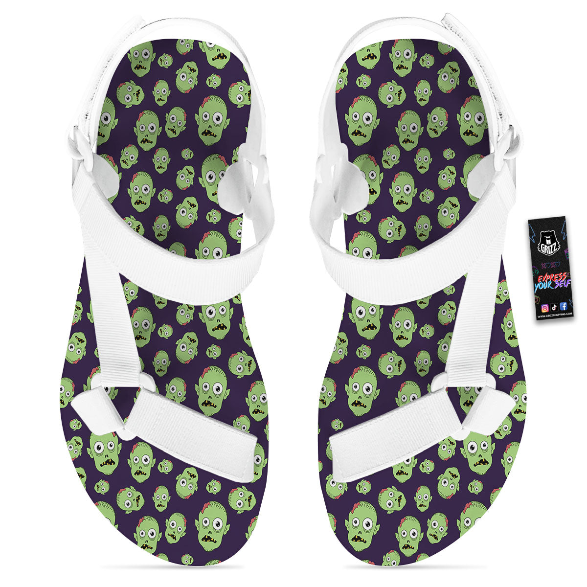 Zombie Green Print Pattern White Open Toe Sandals-grizzshop