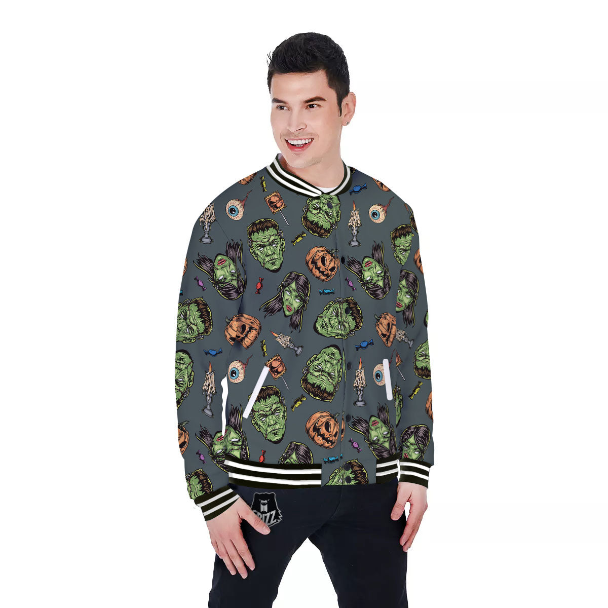 Zombie Halloween Print Pattern Baseball Jacket-grizzshop
