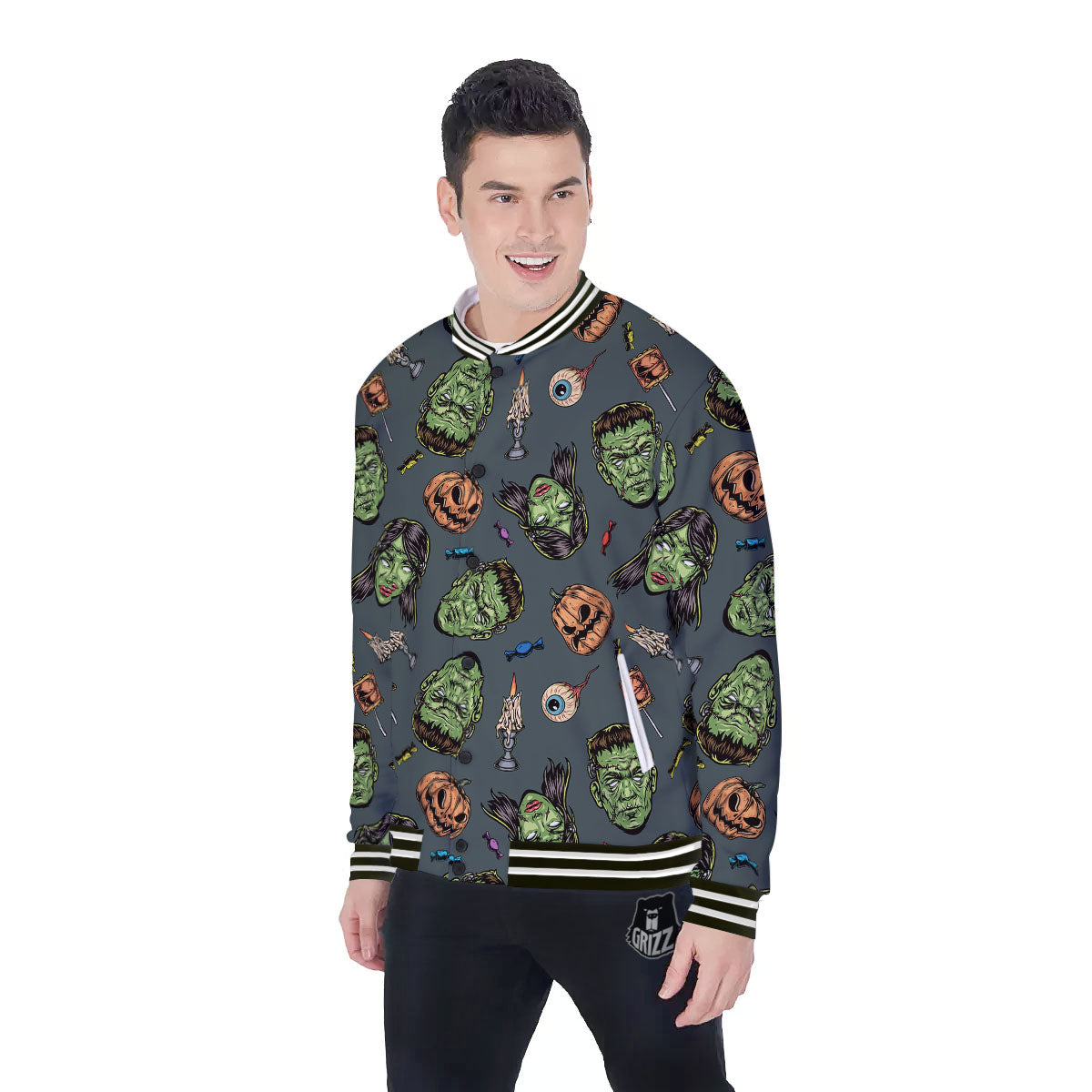 Zombie Halloween Print Pattern Baseball Jacket-grizzshop