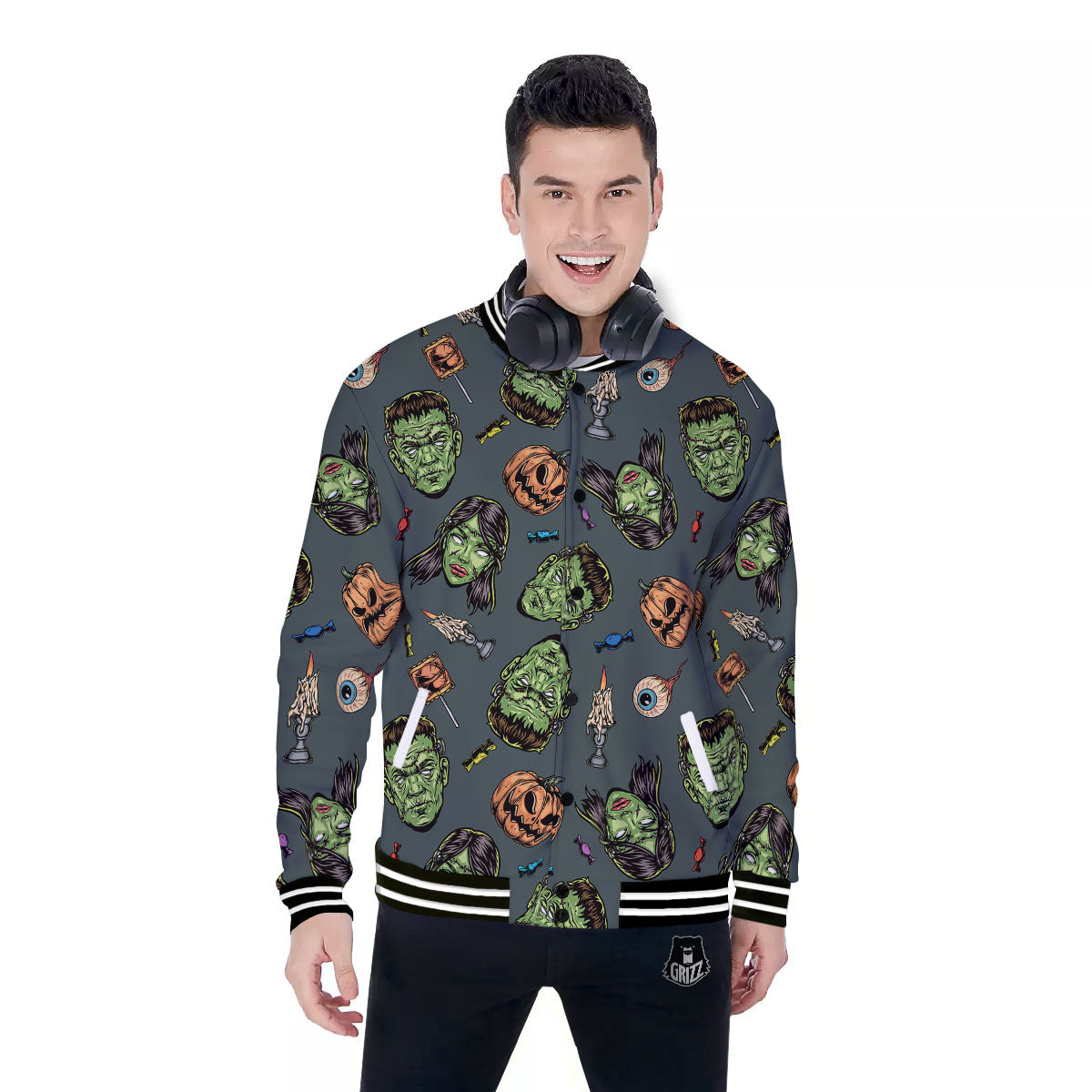 Zombie Halloween Print Pattern Baseball Jacket-grizzshop