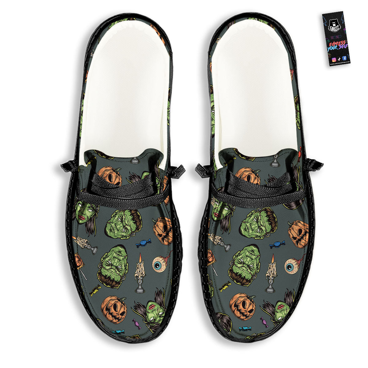 Zombie Halloween Print Pattern Black Loafers-grizzshop