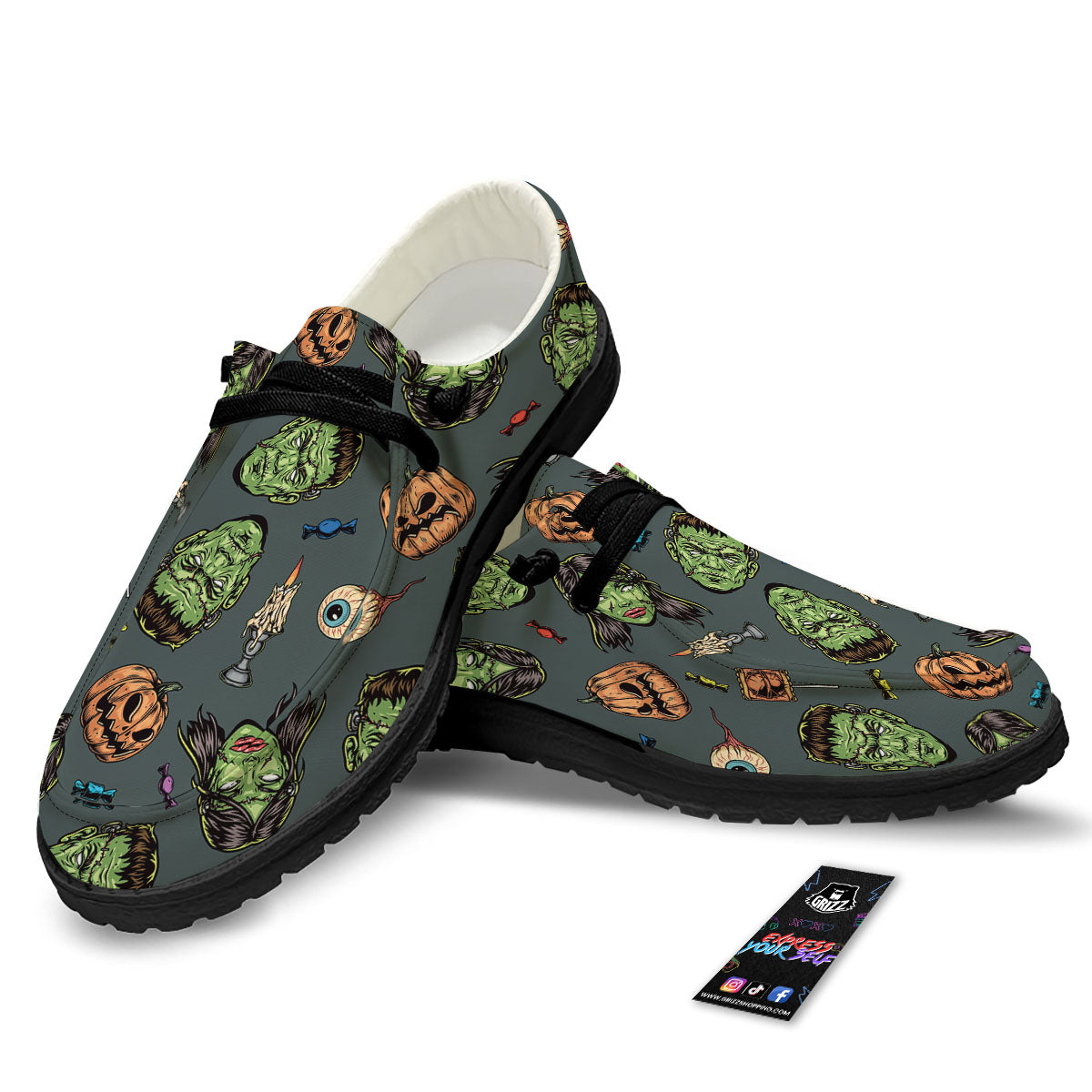 Zombie Halloween Print Pattern Black Loafers-grizzshop