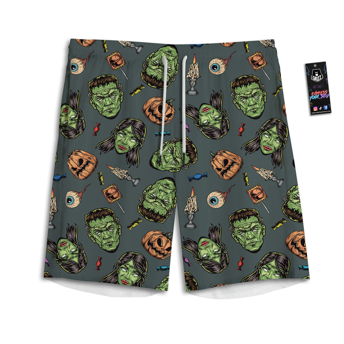 Zombie Halloween Print Pattern Men's Athletic Shorts