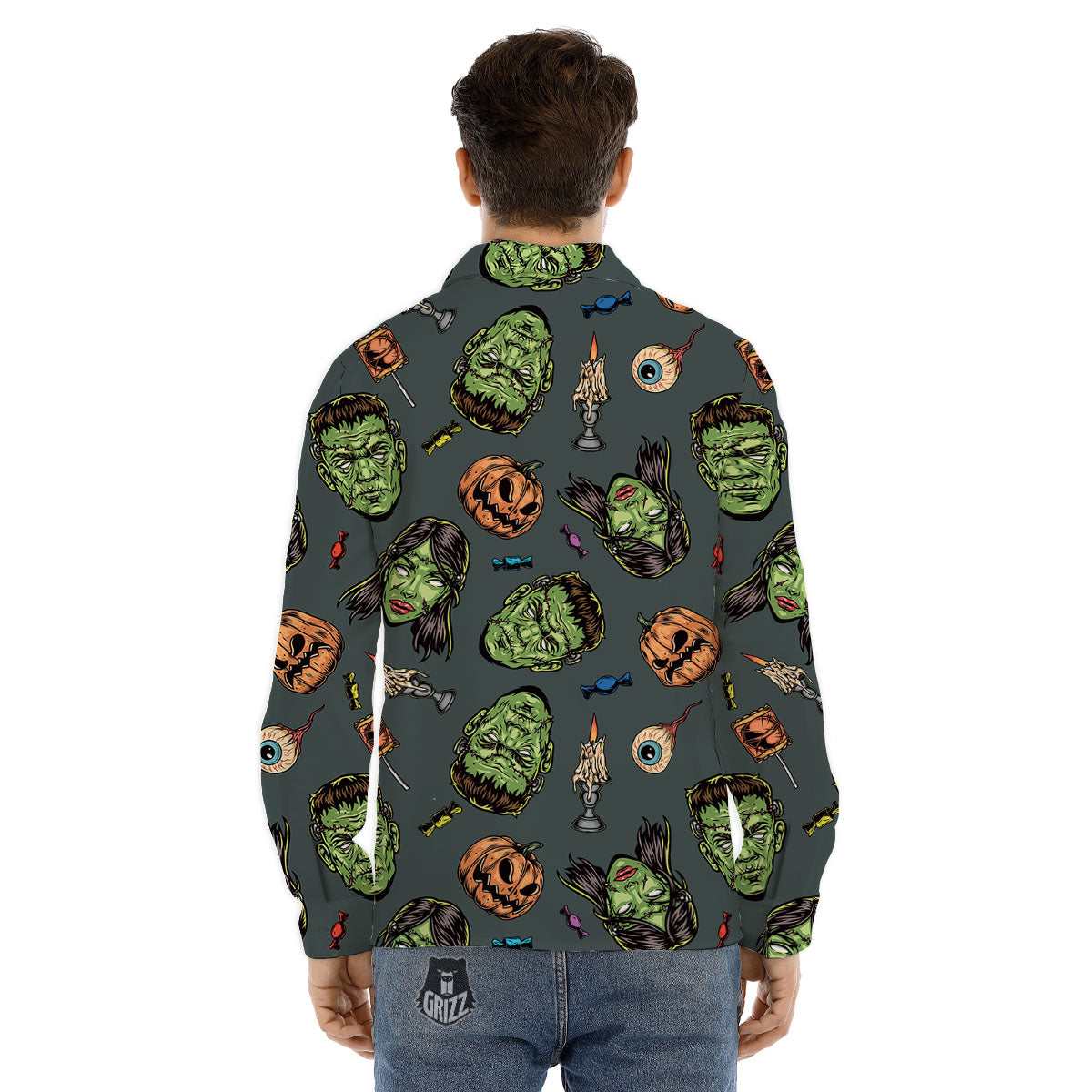 Zombie Halloween Print Pattern Men's Dress Shirts-grizzshop