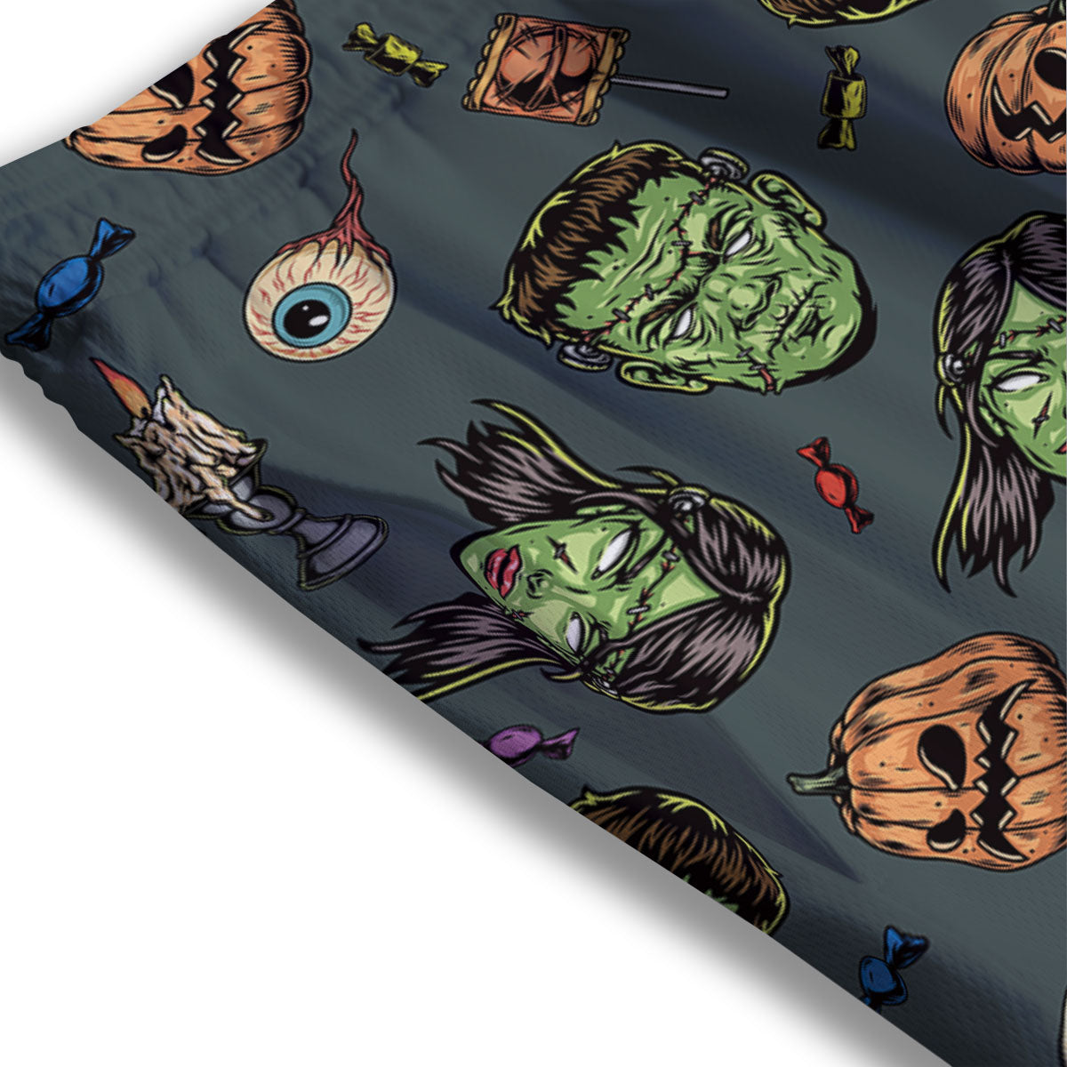 Zombie Halloween Print Pattern Mesh Shorts