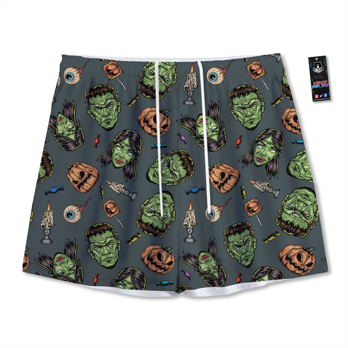 Zombie Halloween Print Pattern Mesh Shorts