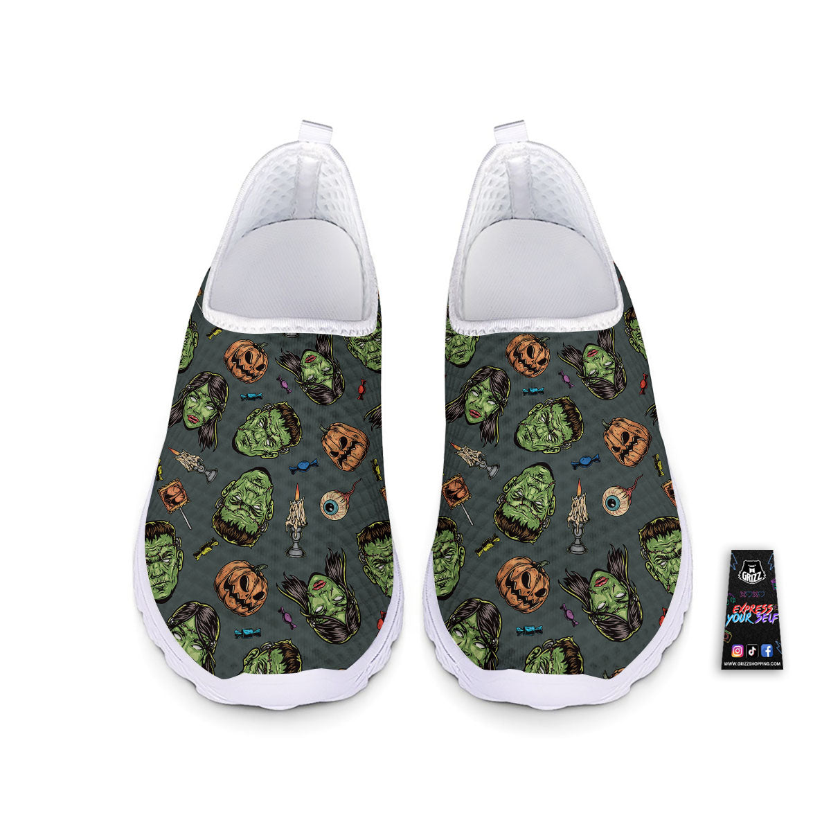 Zombie Halloween Print Pattern Nurse Shoes-grizzshop