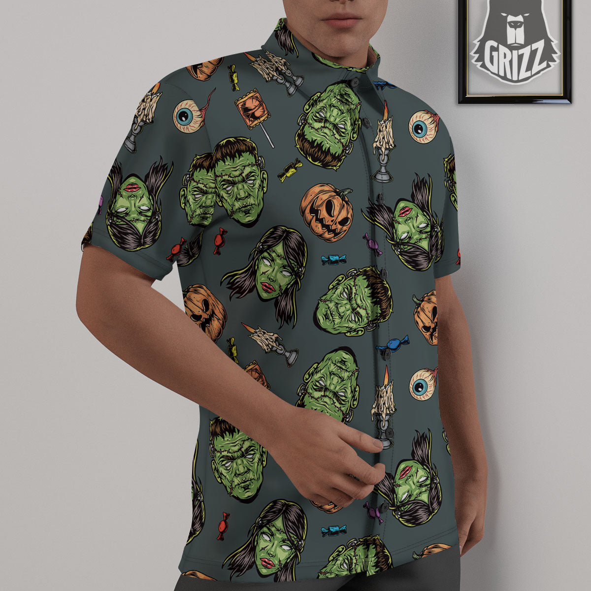Zombie Halloween Print Pattern Untucked Shirts-grizzshop