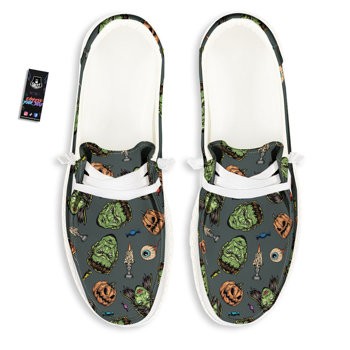 Zombie Halloween Print Pattern White Loafers-grizzshop