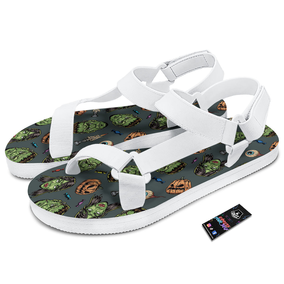 Zombie Halloween Print Pattern White Open Toe Sandals-grizzshop