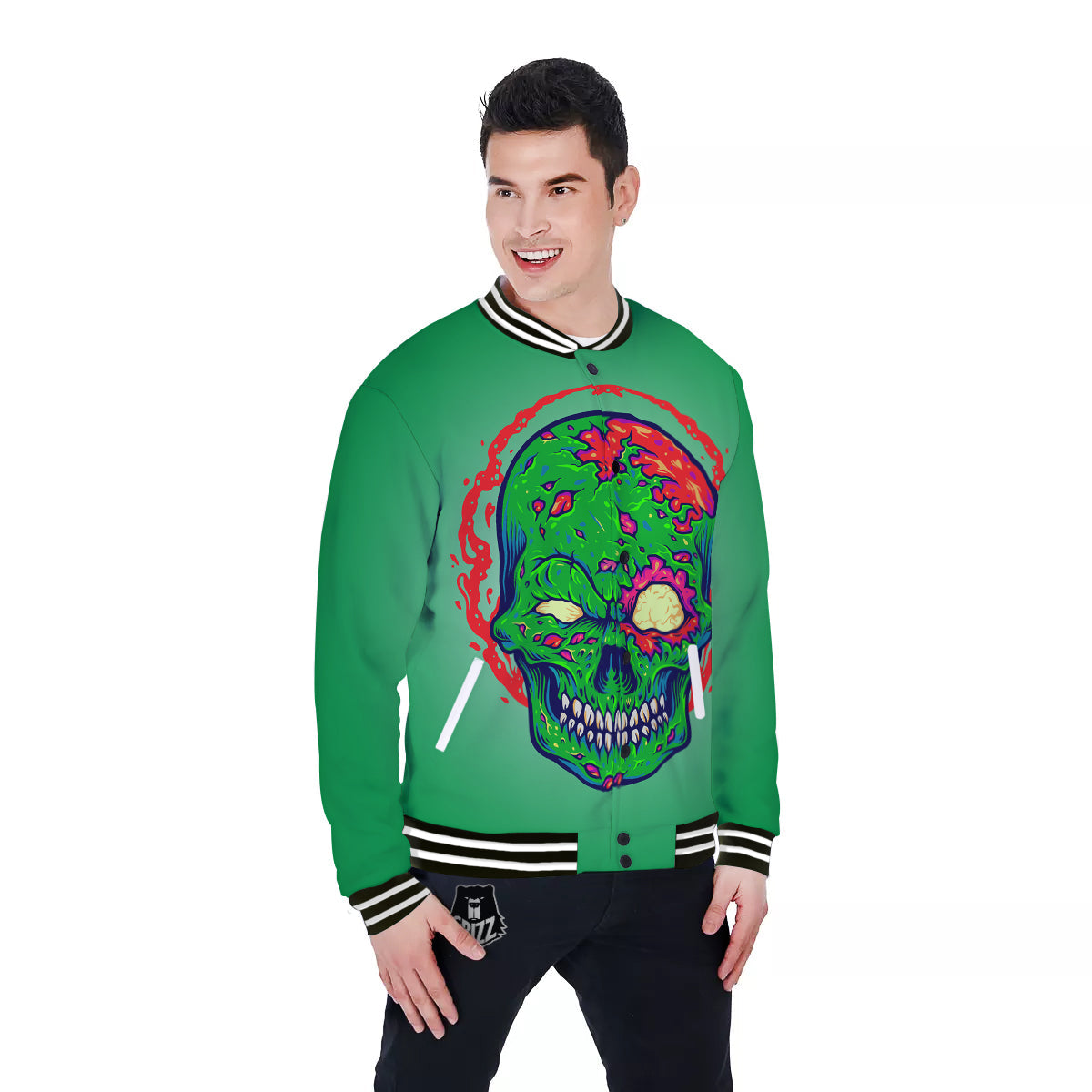 Zombie Halloween Skull Print Baseball Jacket-grizzshop