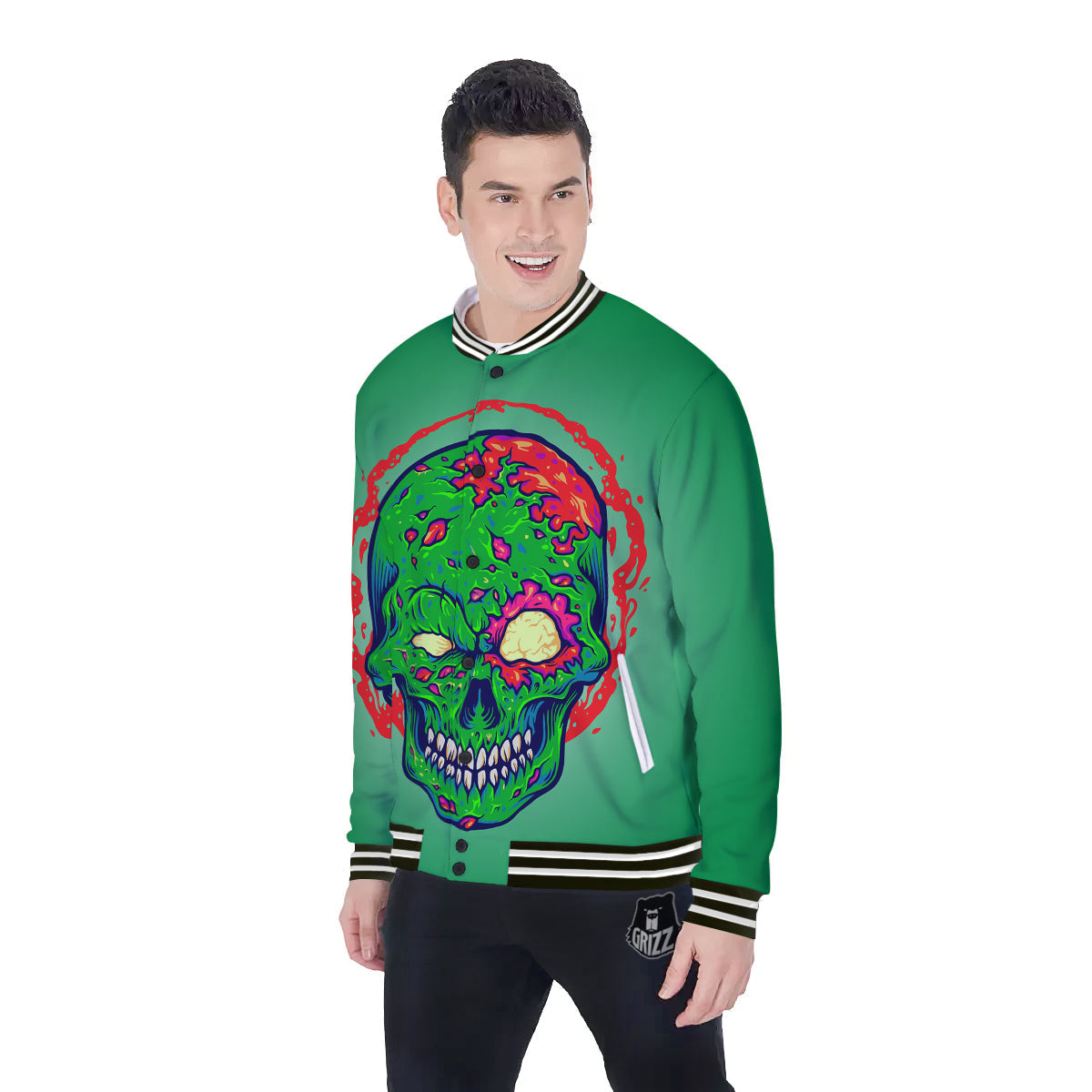 Zombie Halloween Skull Print Baseball Jacket-grizzshop