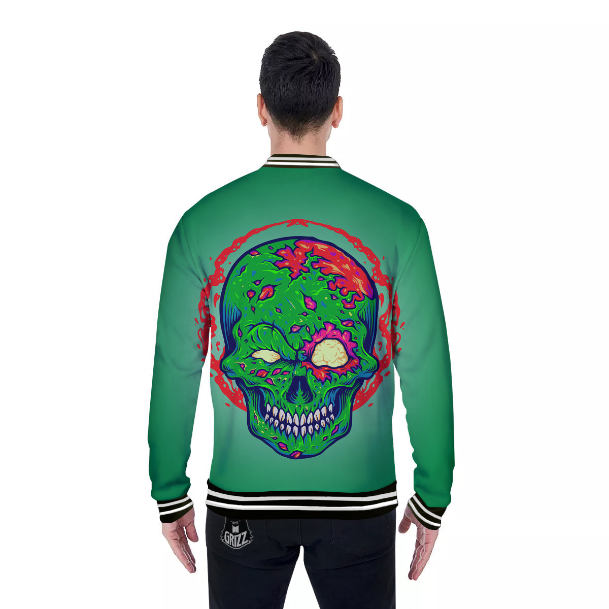 Zombie Halloween Skull Print Baseball Jacket-grizzshop