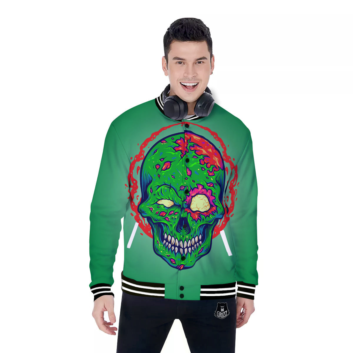 Zombie Halloween Skull Print Baseball Jacket-grizzshop