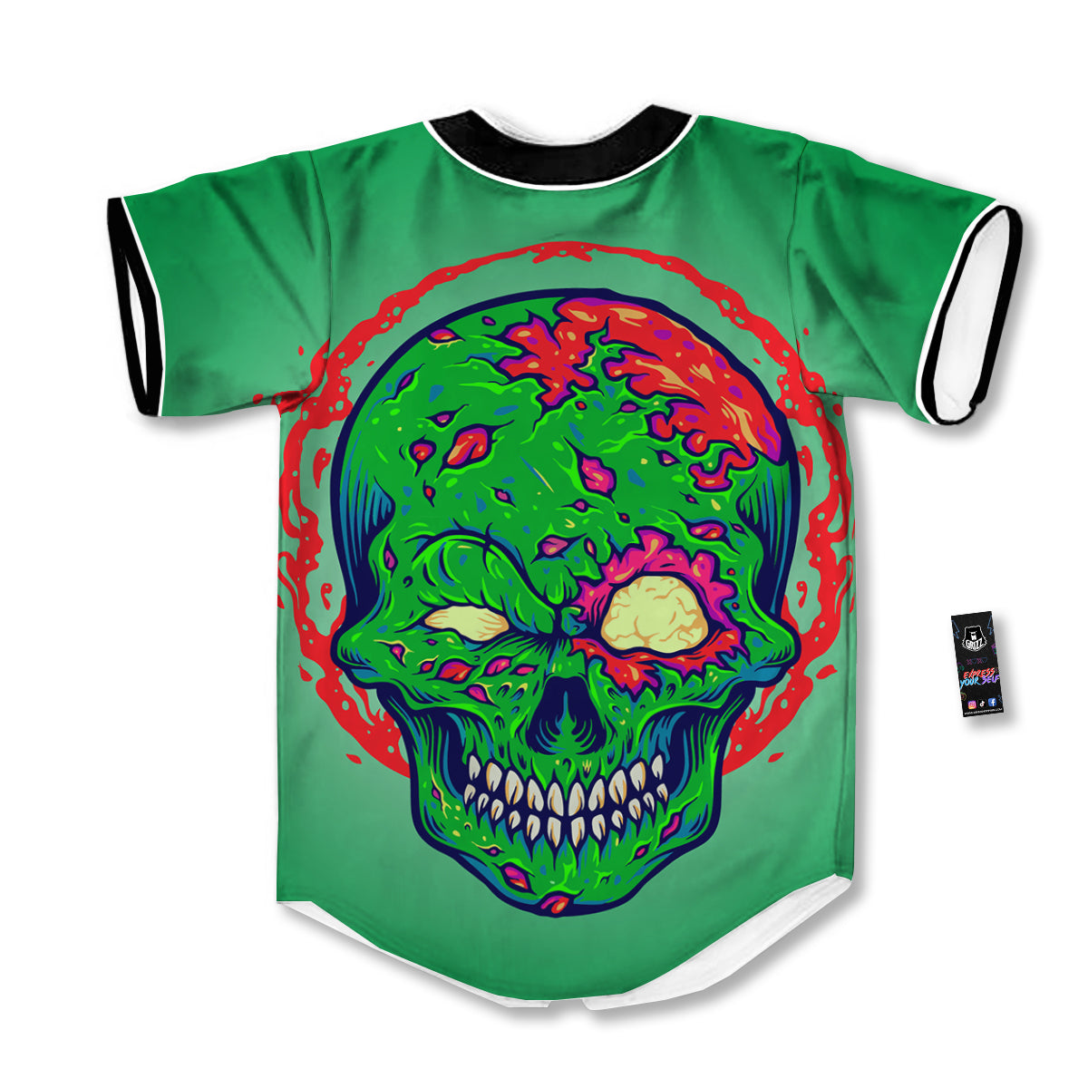 Zombie Halloween Skull Print Baseball Jersey-grizzshop