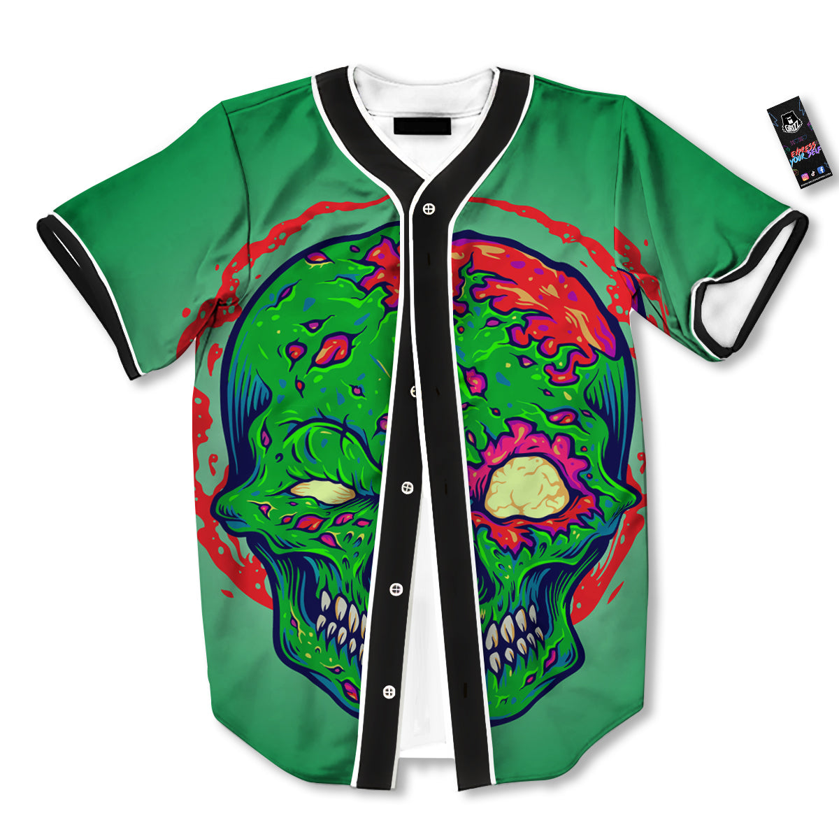 Zombie Halloween Skull Print Baseball Jersey-grizzshop