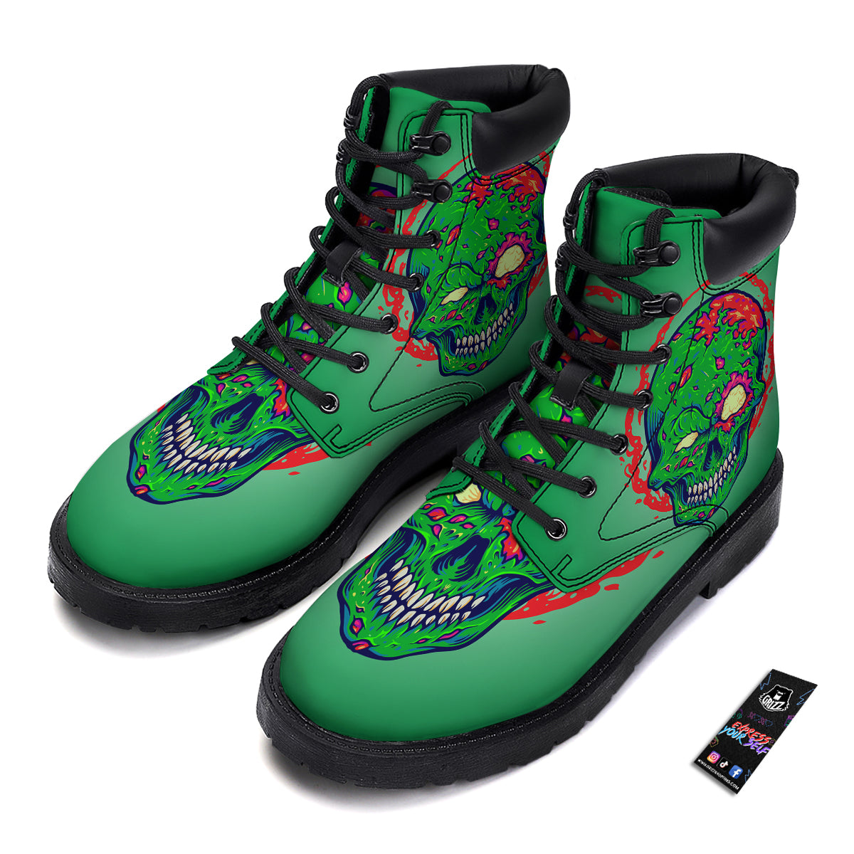 Zombie Halloween Skull Print Boots-grizzshop