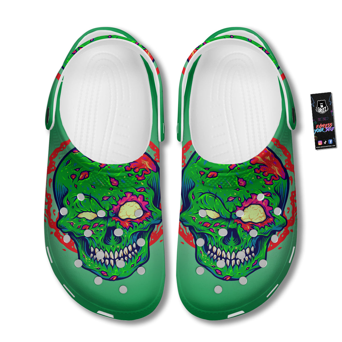 Zombie Halloween Skull Print Clog-grizzshop