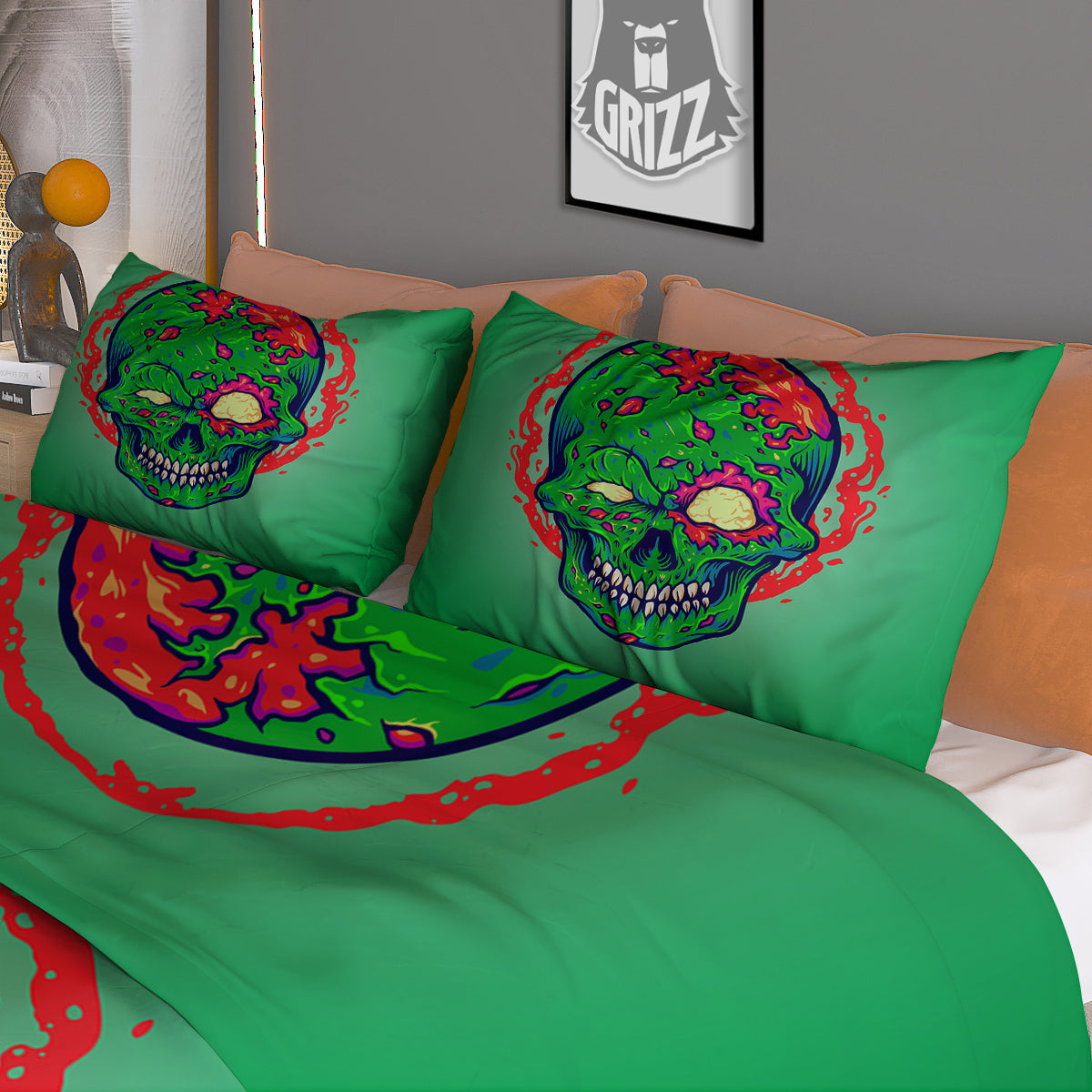 Zombie Halloween Skull Print Duvet Cover Bedding Set