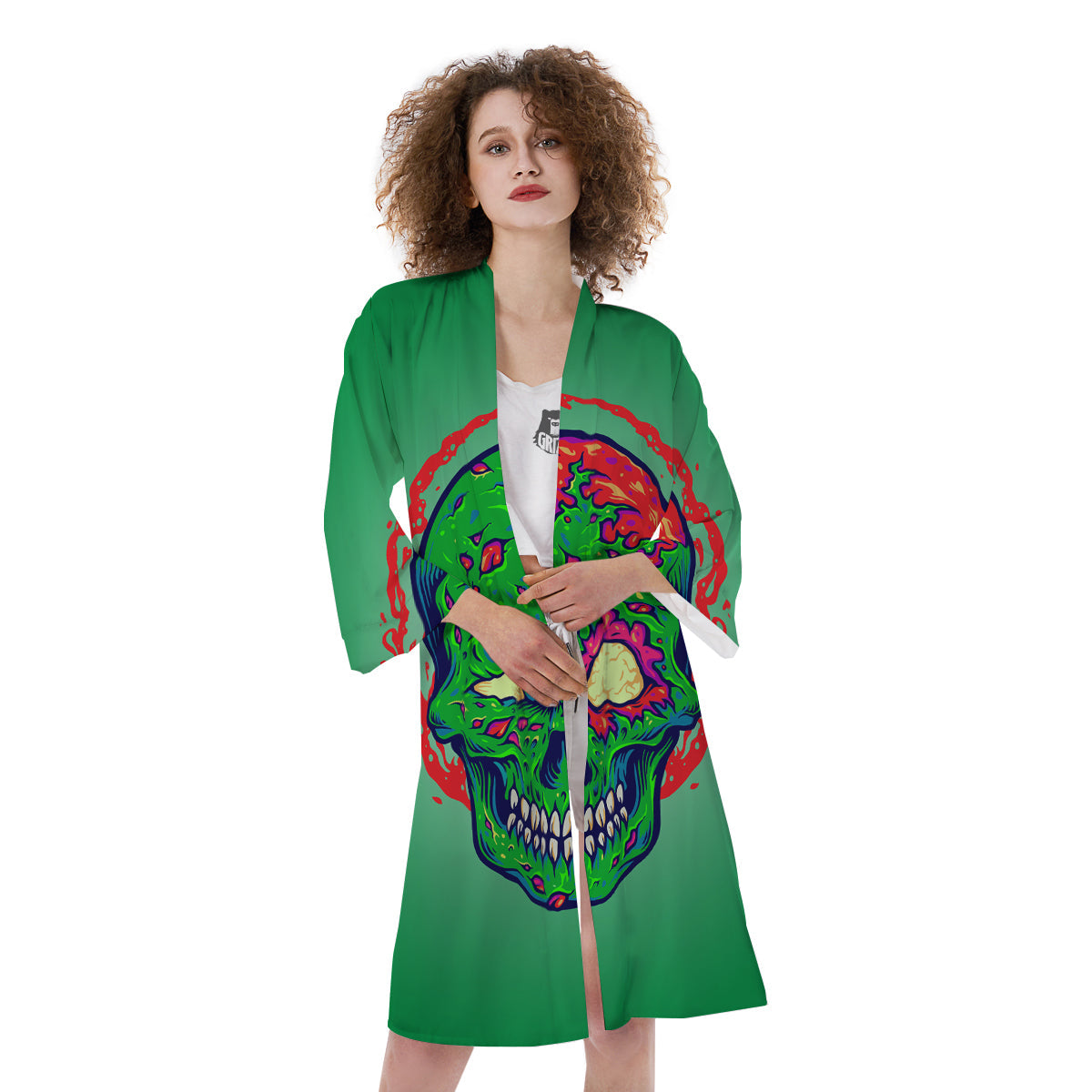 Zombie Halloween Skull Print Kimono-grizzshop