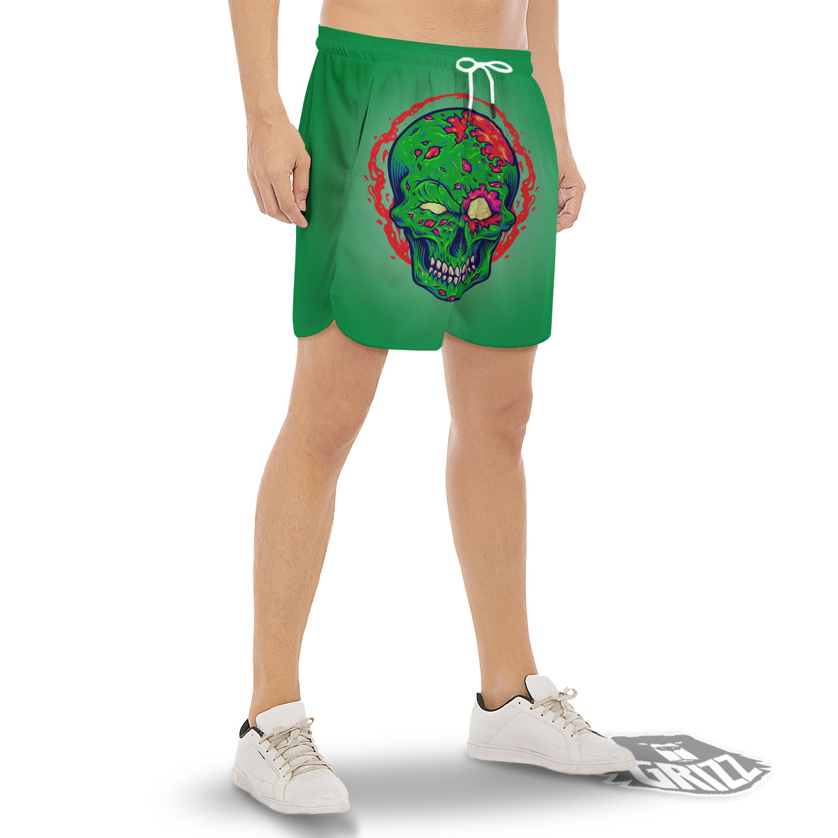 Zombie Halloween Skull Print Men's Gym Shorts-grizzshop