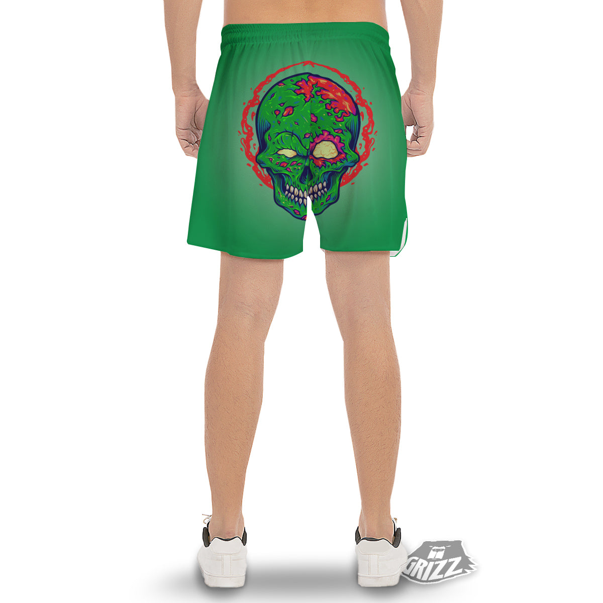 Zombie Halloween Skull Print Men's Gym Shorts-grizzshop