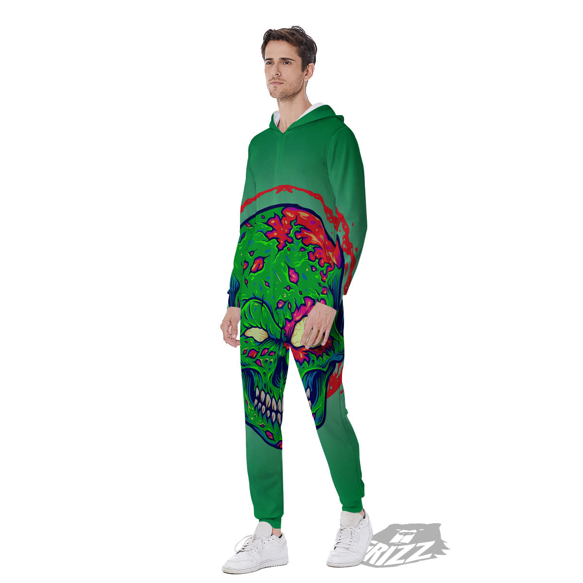Zombie Halloween Skull Print Men's Jumpsuit-grizzshop