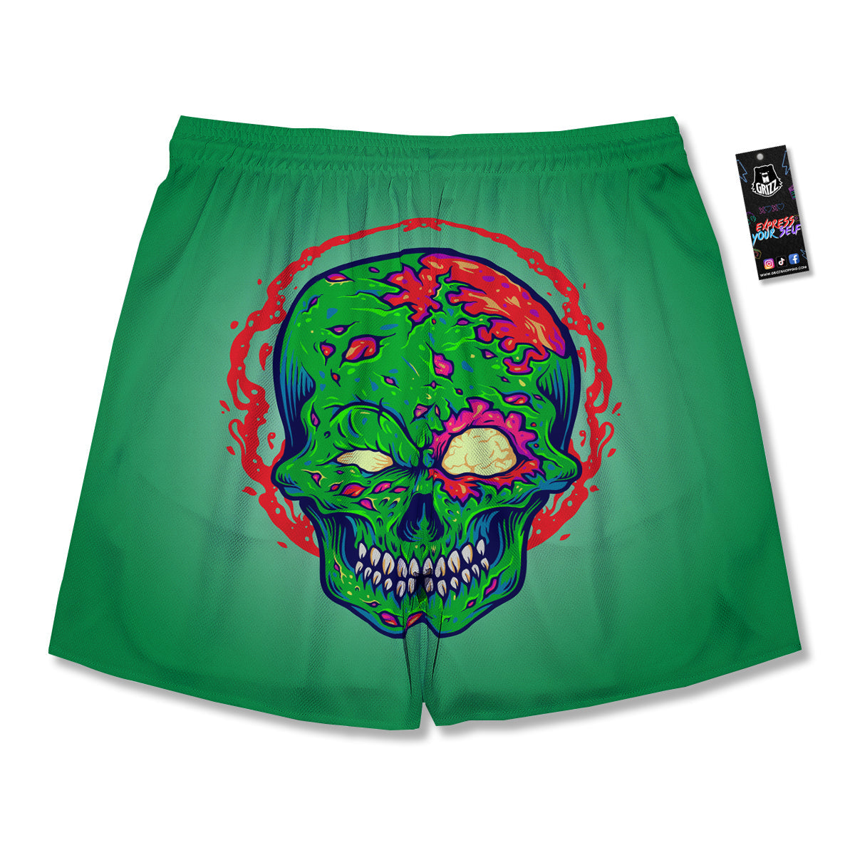 Zombie Halloween Skull Print Men's Running Shorts-grizzshop