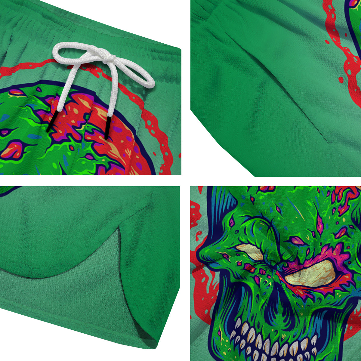 Zombie Halloween Skull Print Men's Running Shorts-grizzshop