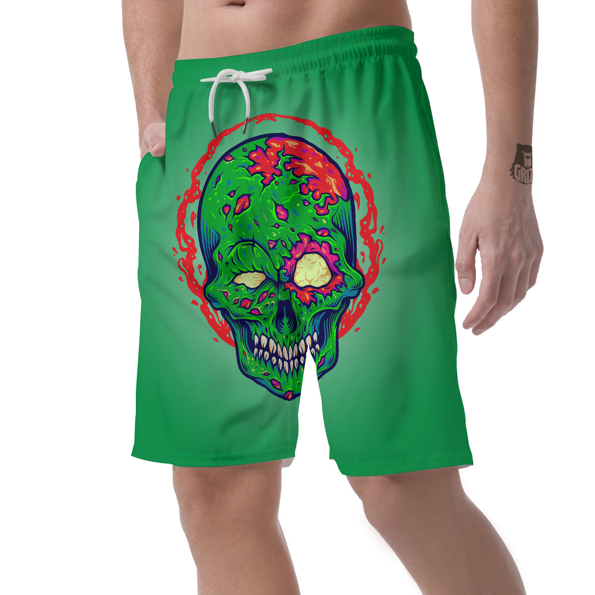Zombie Halloween Skull Print Men's Shorts-grizzshop