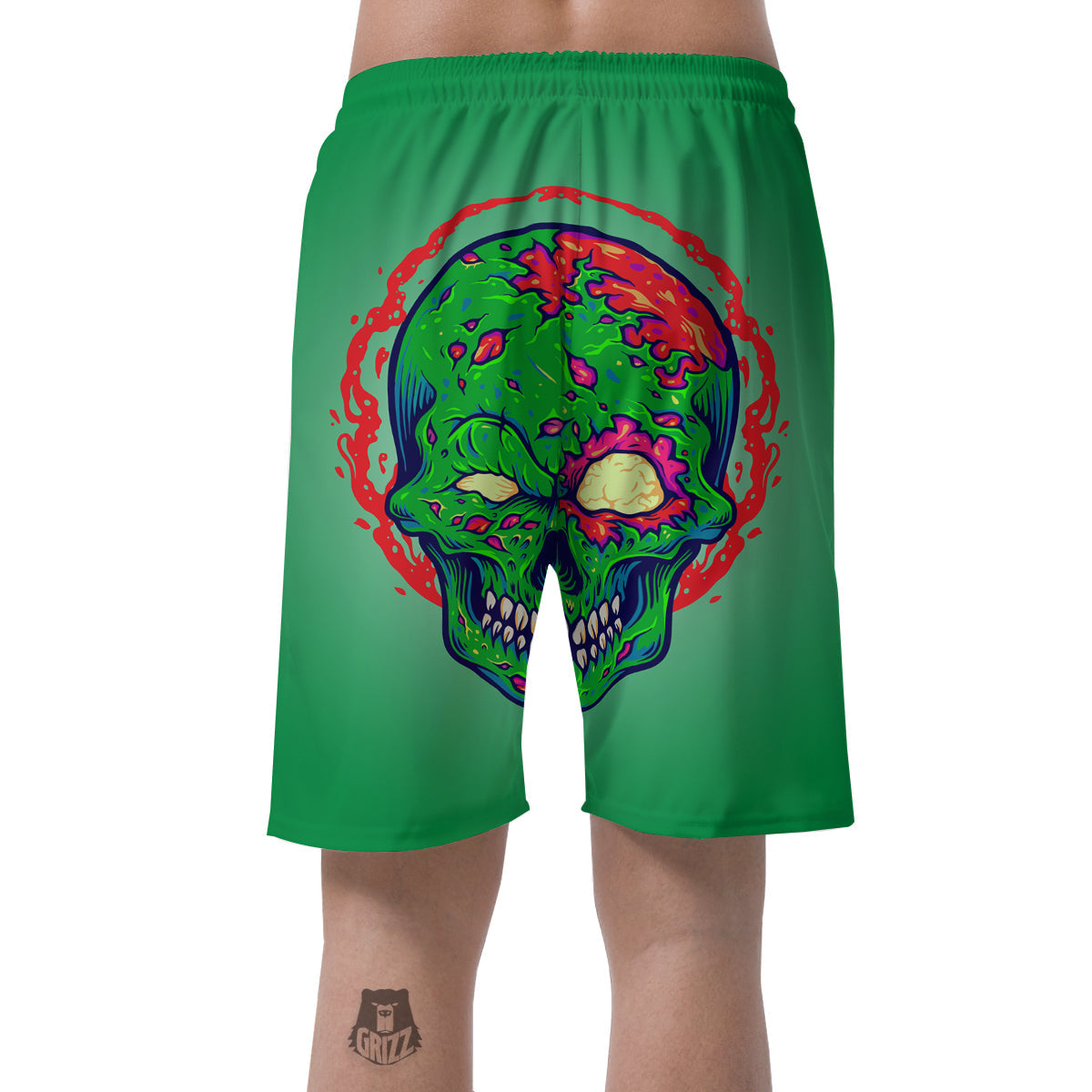 Zombie Halloween Skull Print Men's Shorts-grizzshop
