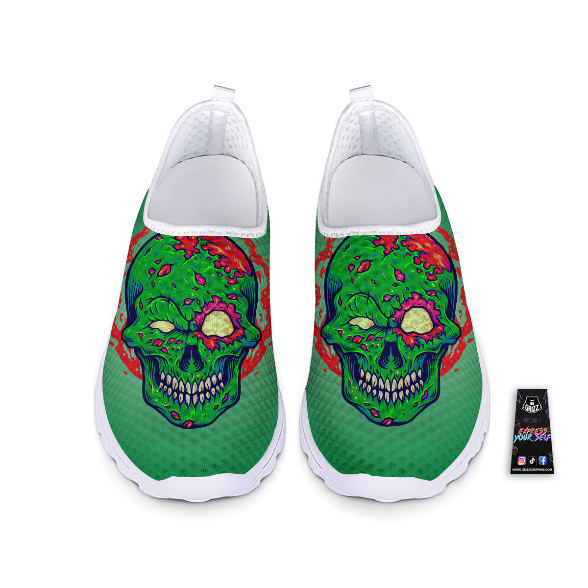 Zombie Halloween Skull Print Nurse Shoes-grizzshop