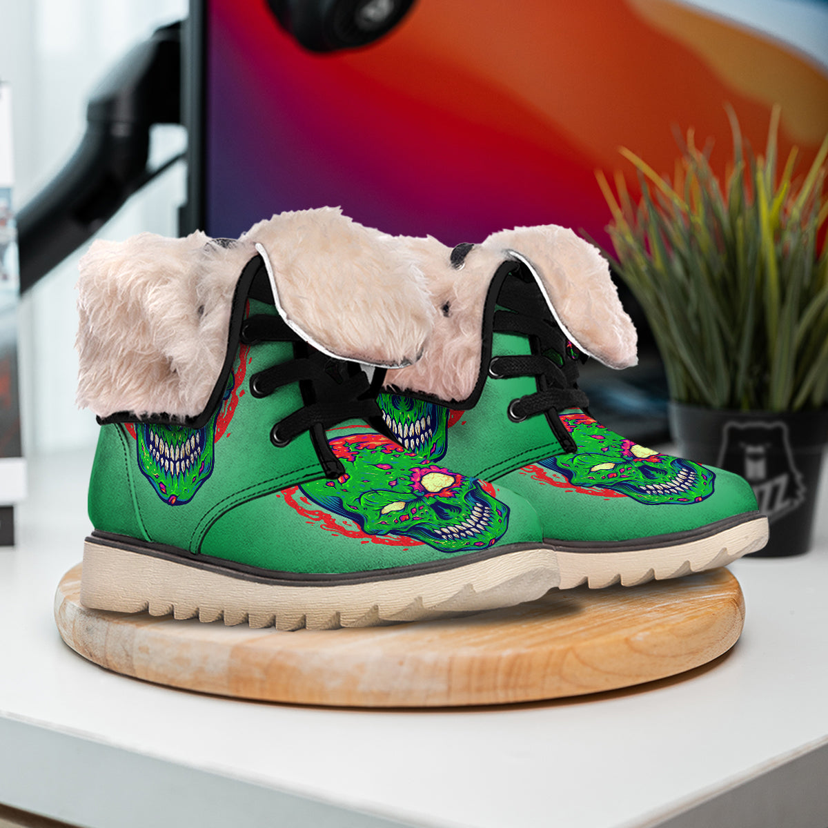 Zombie Halloween Skull Print Snow Boots-grizzshop