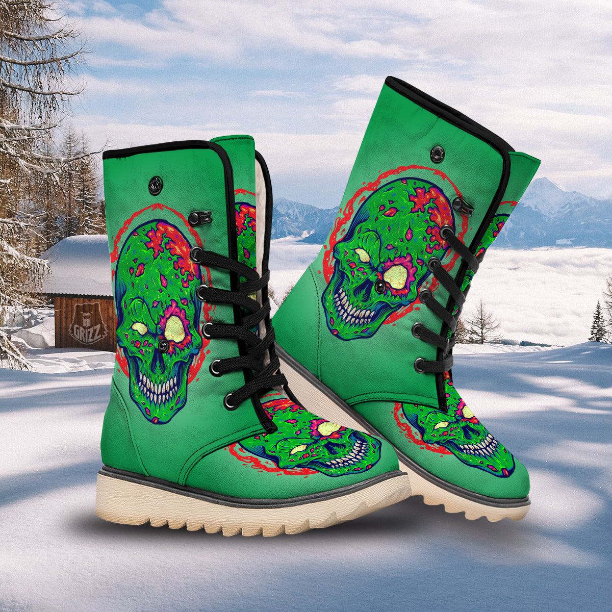 Zombie Halloween Skull Print Snow Boots-grizzshop