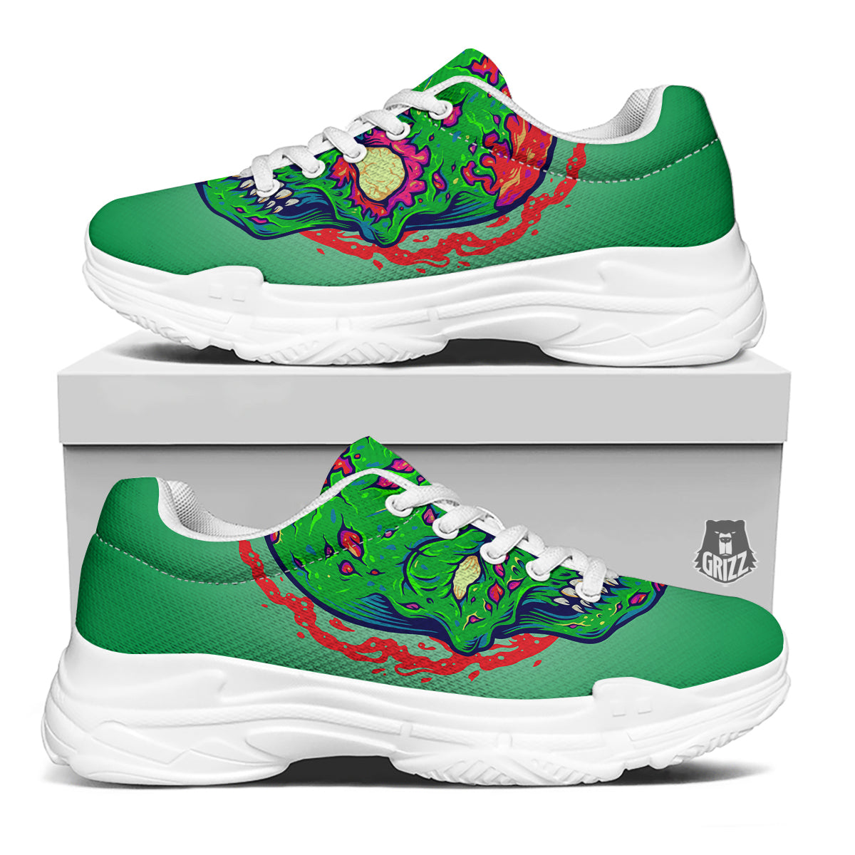 Zombie Halloween Skull Print White Chunky Shoes-grizzshop